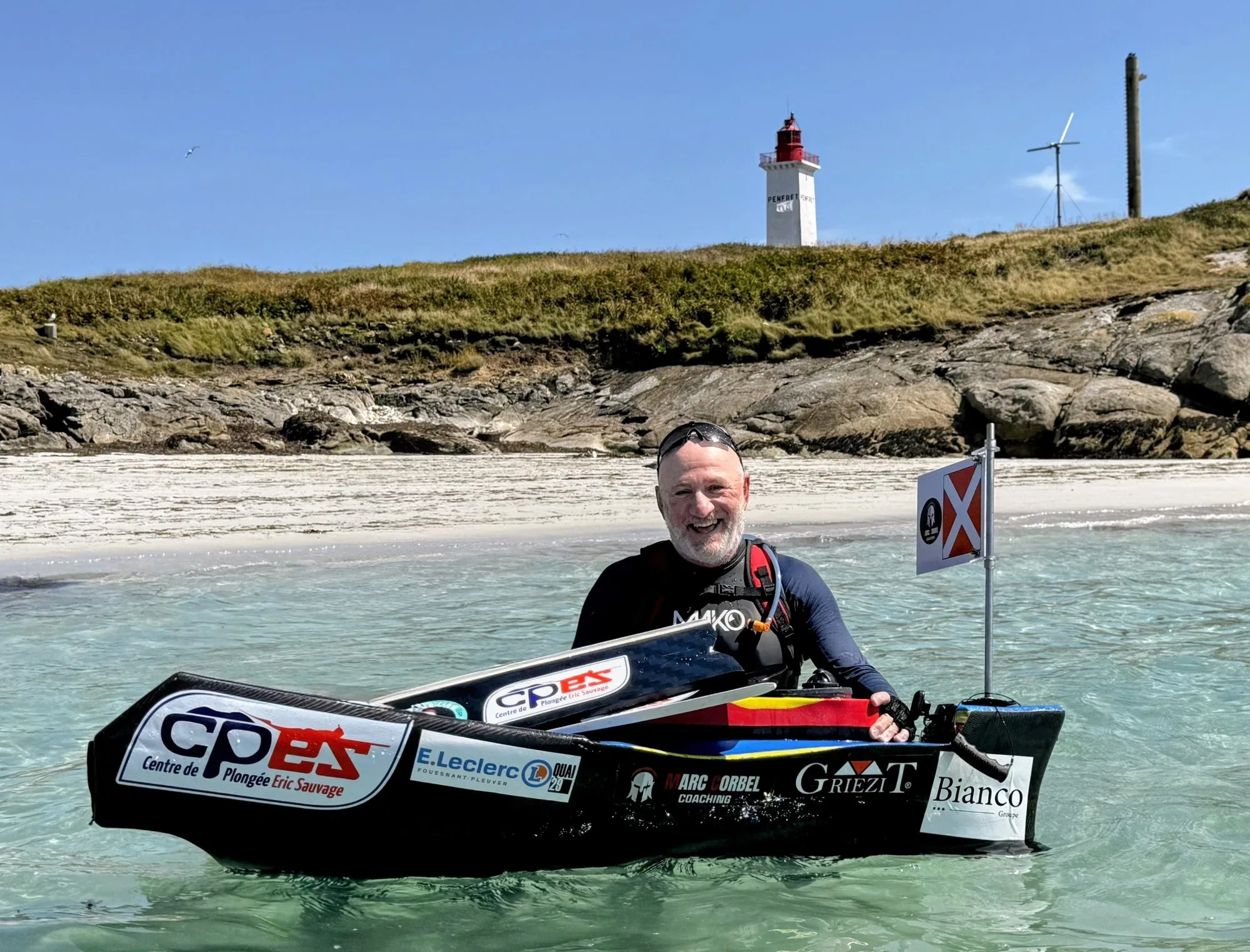 Marc Corbel à l'arrivée sur l'île de Penfret, archipel des Glénan
